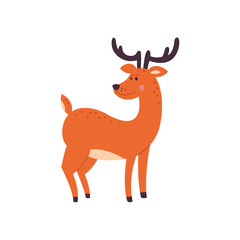 Cute deer with antlers, set of vector illustrations. Drawing in a cartoon style.