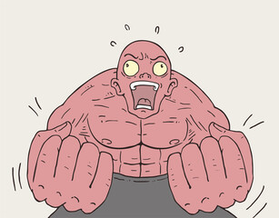 Angry muscle man draw