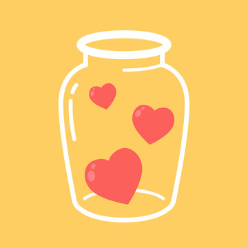 Heart in glass jar vector. Valentine cartoon symbol.