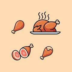 Chicken meat cartoon logo design illustration