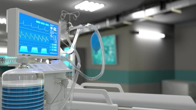 cg medical 3D animation, ICU medical ventilator in clinic