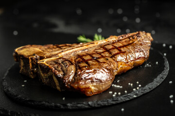 T-bone or aged wagyu porterhouse grilled beef steak with spices and herbs. Medium rare Grilled T-Bone Steak, Barbecue aged wagyu porterhouse