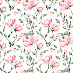 Seamless pattern with hand painted watercolor flowers