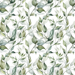 Seamless pattern with hand painted watercolor leaves