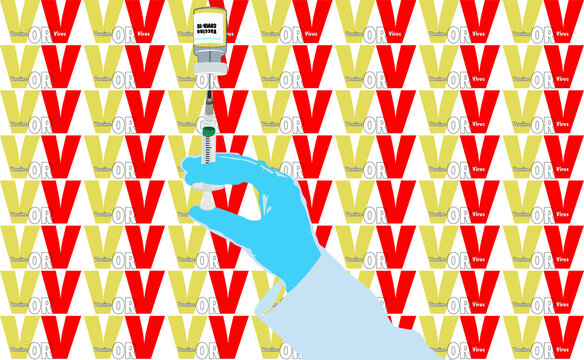 Adobe Illustrator Illustration Of Background Pattern Of Vaccine Or Virus Choice With Illustration Of Hand, Syringe, And Covid 19 Vaccine.