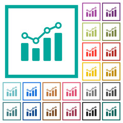 Bar graph with circles and lines flat color icons with quadrant frames