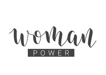 Vector Stock Illustration. Handwritten Lettering of Woman Power. Template for Card, Label, Postcard, Poster, Sticker, Print or Web Product. Objects Isolated on White Background.