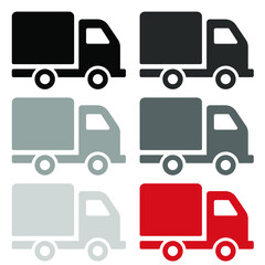 Collection of black and red delivery truck icon vector isolated on white background