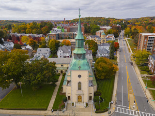Trinity Lutheran Church at 73 Lancaster Street in historic downtown of Worcester, Massachusetts MA,...