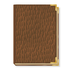 an old book with a brown leather cover with gold corners