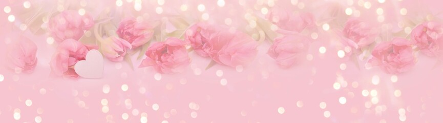 Spring floral banner with soft pastel colors - background panorama - concept Mother's Day, Valentine's Day, wedding or birthday