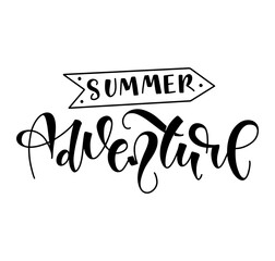 Summer adventure, black vector illustration isolated on white background.
