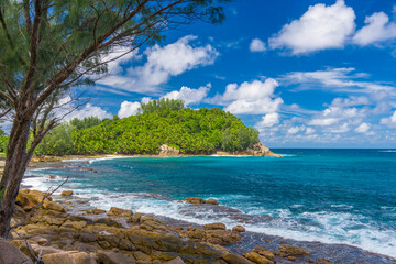 Fototapeta na wymiar View on Police bay from a coast on Mahe island in Seychelles.