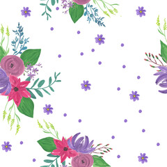Gouache painting seamless pattern with simple pretty flowers