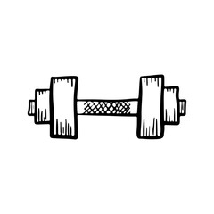 Dumbbell icon. Black contour linear sketch silhouette. Cartoon drawing. Vector flat graphic hand drawn illustration. The isolated object on a white background. Isolate.