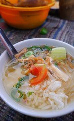 Indonesian traditional food. Soto Semarang from Central Java with additional vegetable cuts