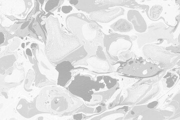 Fototapeta premium White marble ink texture on watercolor paper background. Marble gray stone image. Bath bomb effect. Psychedelic biomorphic art. 