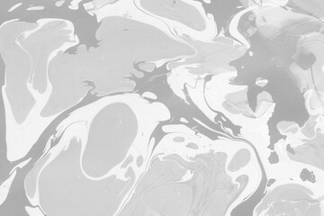White marble ink texture on watercolor paper background. Marble gray stone image. Bath bomb effect. Psychedelic biomorphic art.
