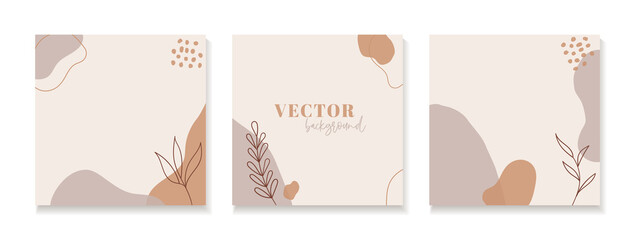 Set of abstract floral backgrounds for instagram posts. Vector trendy minimal templates in boho style with copy space for text © Artulina