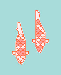 Japanese koi fish logo with scale pattern on blue
