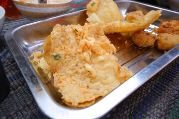 Tempe goreng or fried tempeh. fried food is a traditional Indonesian snack