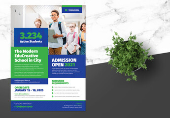 School University Admission Flyer with Red Blue Accent