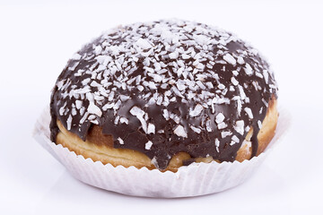 round donut with chocolate and sugar. Fat Thursday