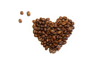 heart shaped coffee beans on white background