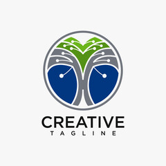 Tree logo with technology concept design vector