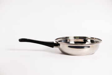 silver frying pan isolated on a white background