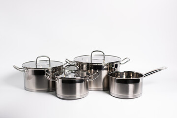 set of pots on a white background