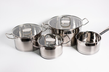 set of pots on a white background
