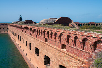 Brick walls of an old military fort in Florida. Large brick construction, Fort Jefferson, FL. Small...