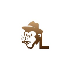 Monkey head icon logo with letter L template design