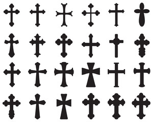 SVG Big set of black silhouettes of different crosses, various religious symbols