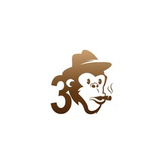 Monkey head icon logo with number 3 template design