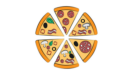 Whole and chopped pizza icon. collection on white background