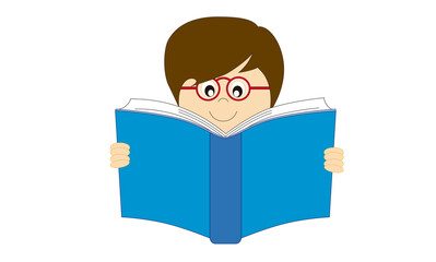 Cartoon illustration of happy boy reading