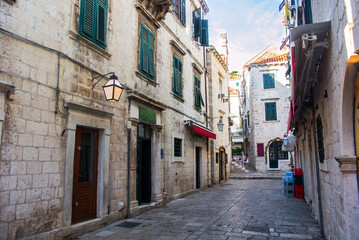 Dubrovnik old town in Croatia, corridors with stories