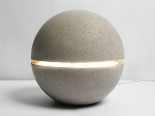 A stone lamp in the form of ball on the table.