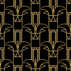 black art deco pattern with geometric pattern with lilies