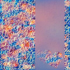 The words love on a blurred colored background and two hearts symbol. Place for your text for Valentine greeting card. Mock-up.