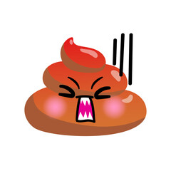 Shit or turd emoji vector icon with angry shouting face feeling pissed off and tired, isolated illustration in flat cartoon and kawaii style