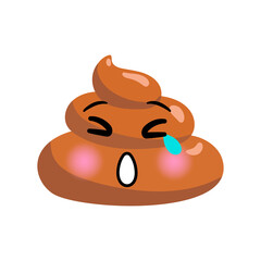 Shit or turd emoji vector icon with yawning face feeling boring and tired, isolated illustration in flat cartoon and kawaii style