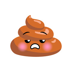 Shit or turd emoji vector icon with tired face feeling boring and sleepy, isolated illustration in flat cartoon and kawaii style