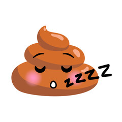 Snoring shit or turd emoji vector icon with sleepy face and ZZZZ text, isolated illustration in flat cartoon and kawaii style