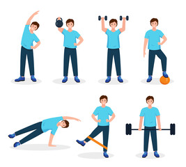 Young man doing sport exercises.