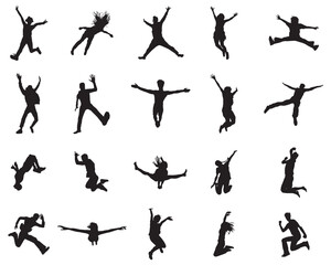 SVG Black silhouettes of jumping on a white background