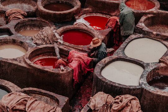 man working in leather production morocco