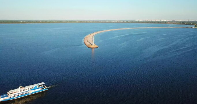 Aerial view of the lighthouse on the Kiev sea in Vyshgorod, Ukraine
